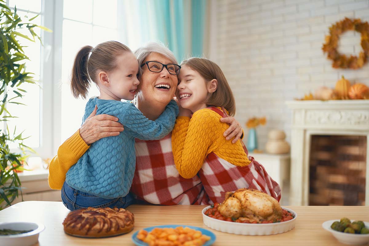 Happy Thanksgiving Day a woman celebrates a sober thanksgiving with her granddaughters